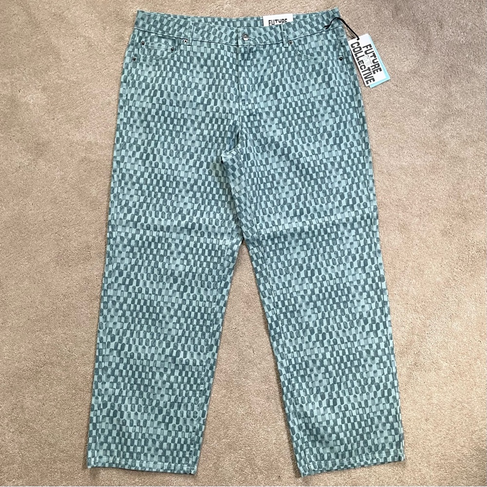 New Future Collective Checkered Print Denim Shirt & Pants Set Blue Size XL / 14 - Picture 12 of 16